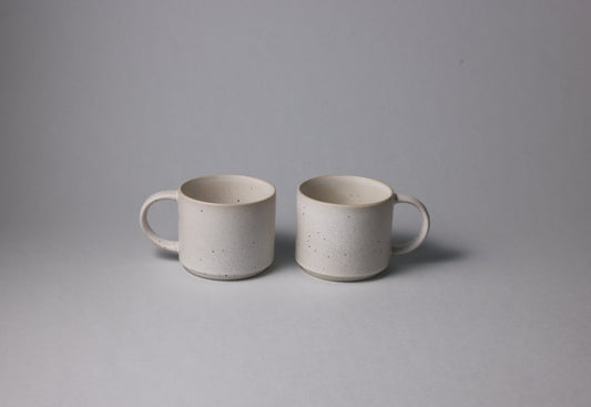 Two mug set in matte stoneware, calm beige